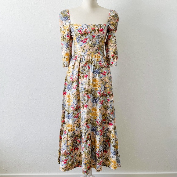 🚫Sold🚫 Reformation Dress Midi Long Sleeve Floral Cyprus Countryside NWOT - Picture 3 of 7